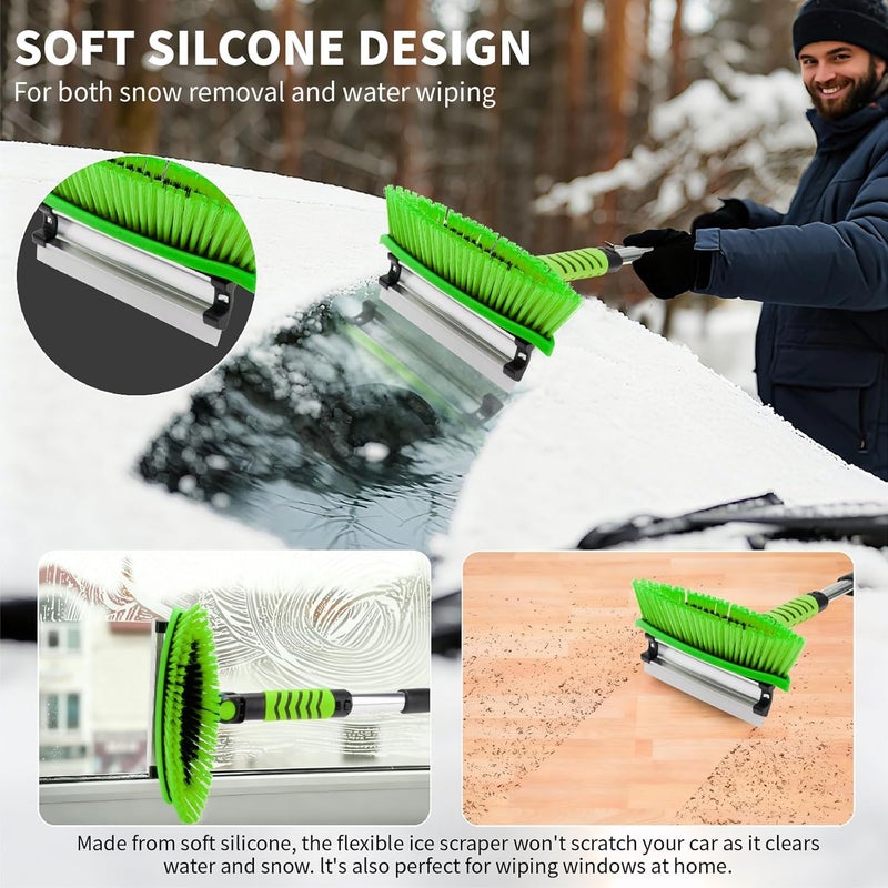 Nibule 43.3'' Snow Shovel & Snow Brush with Ice Scrapers for Car Windshield,5-in-1 Extendable Thicken Aluminum Tube,180° Pivoting Brush Head & Foam Grip for Christmas, Cars, Trucks, SUVs, Vehicle（Green - Image 2